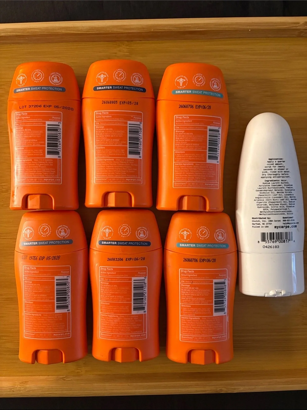 Carpe Deodorant Stick - Variety 6-Pack with Bonus Exfoliator